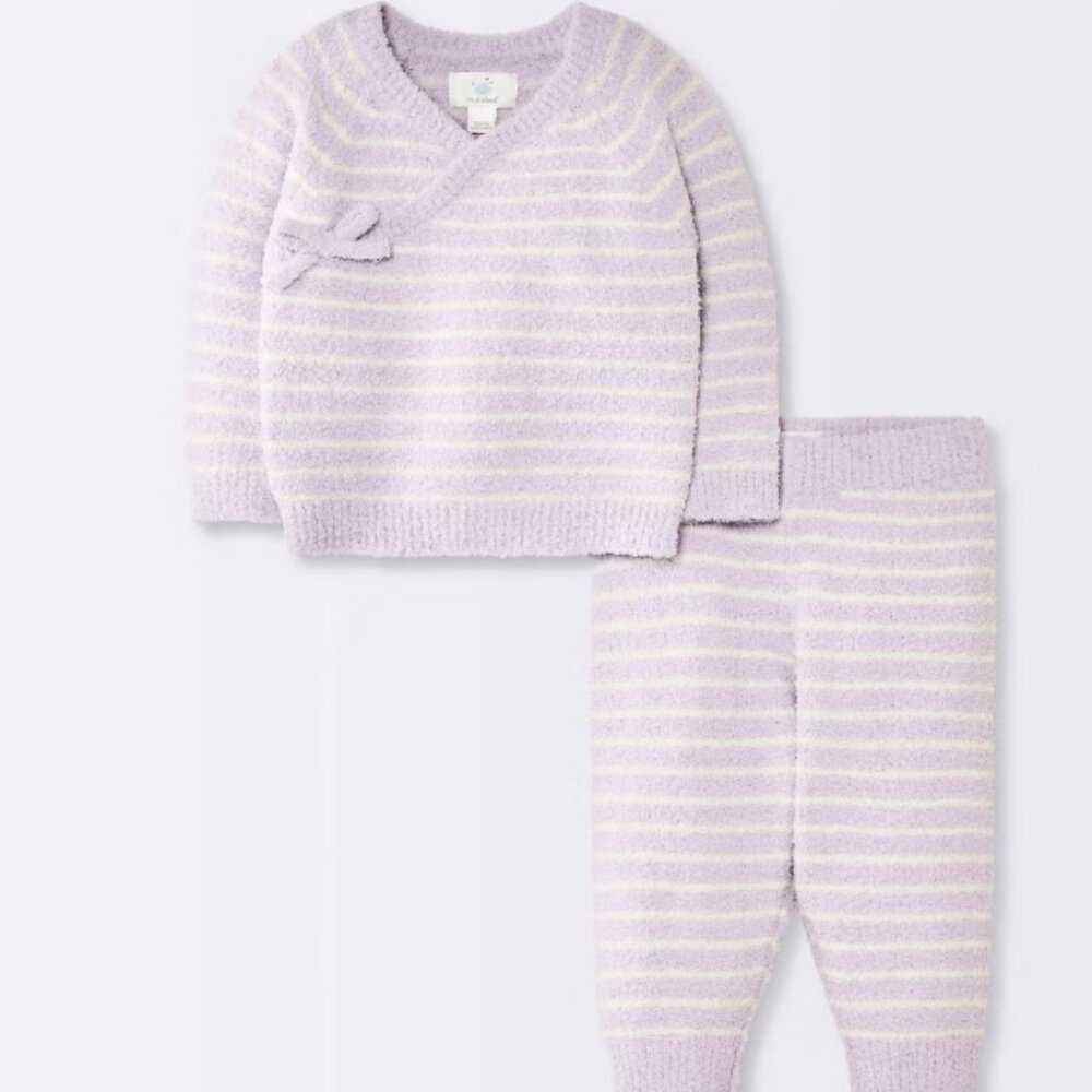 NWT Cloud Island 2pc Striped Chenille Wrap Top & Pants Set in Purple Sz 0-3M